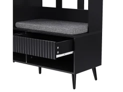 Perchero de pasillo con banco tapizado, 4 ganchos, 2 cajones - negro - 100x35x180 cm