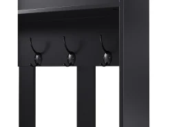 Perchero de pasillo con banco tapizado, 4 ganchos, 2 cajones - negro - 100x35x180 cm