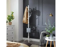 Perchero de pie blanco de madera con 8 ganchos - H175 cm