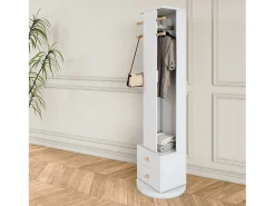 Perchero de pie de madera maciza con cajón para espejo y sombrero – Blanco