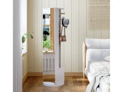Perchero de pie de madera maciza con cajón para espejo y sombrero – Blanco