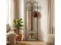 Perchero esquinero de pie compacto para recibidor con estantes Shiney - Negro