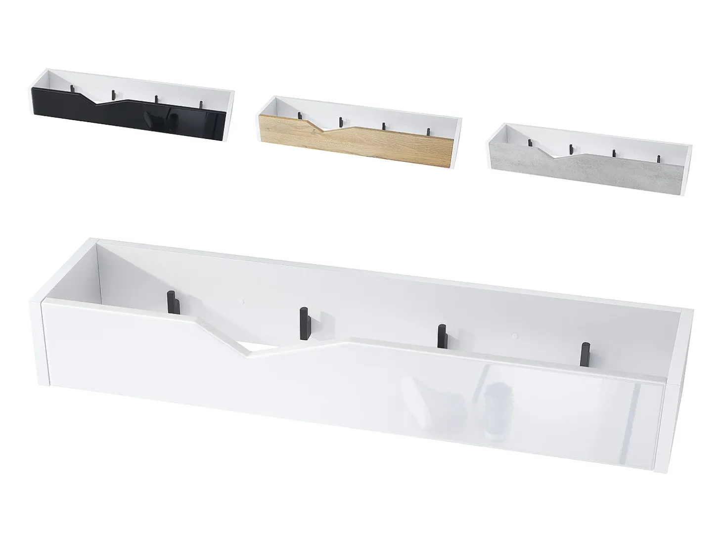 Perchero gancho de pared panel para colgar ropa Kolmio, cuerpo en blanco mate, frente en petróleo de alto brillo 83,5 x 12,5 x 21 cm