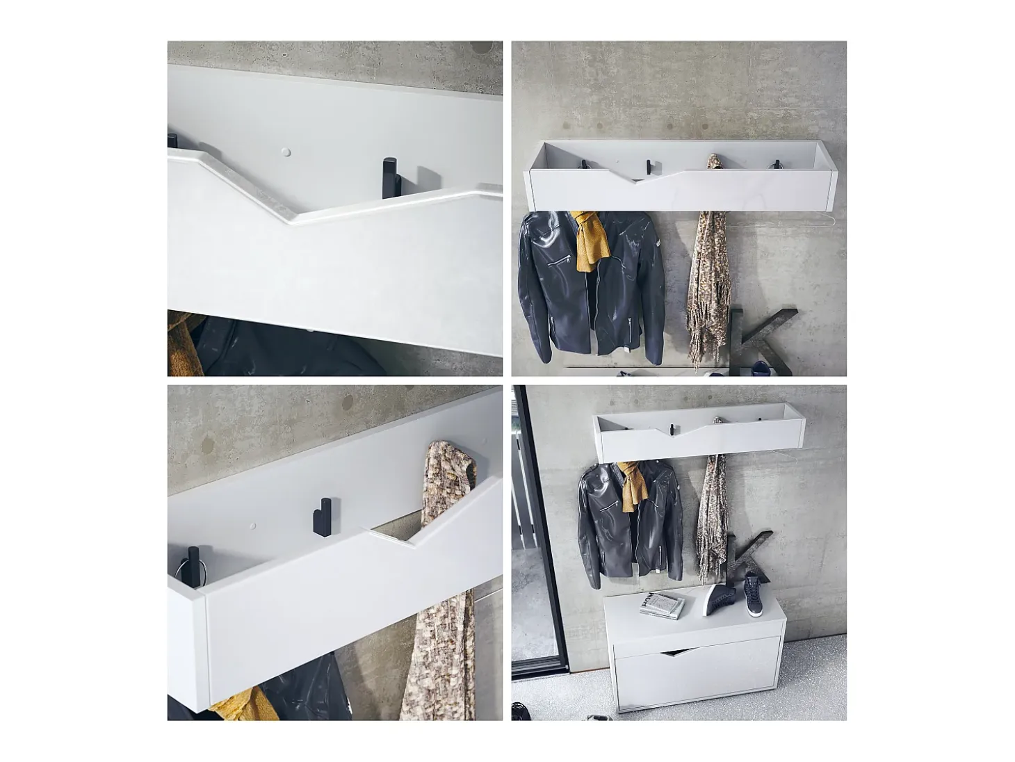 Perchero gancho de pared panel para colgar ropa Kolmio, cuerpo en blanco mate, frente en petróleo de alto brillo 83,5 x 12,5 x 21 cm