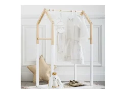 Perchero Infantil Casita 3 Barras Blanco-Roble 60 cm