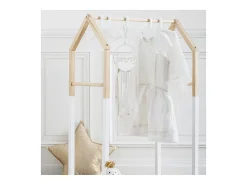 Perchero Infantil Casita 3 Barras Blanco-Roble 60 cm