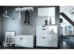 Perchero Kolmio 190 x 185 x 33 cm, cuerpo en blanco mate, frentes en blanco de alto brillo | Amplia selección de colores