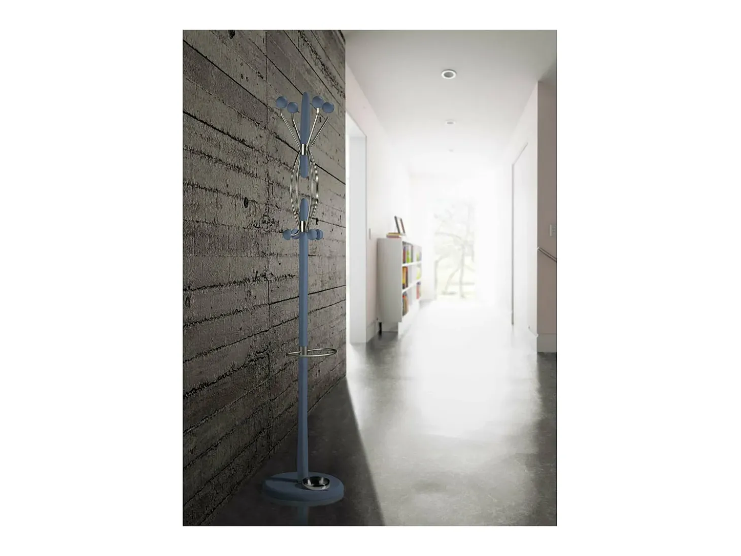 Perchero mod. 425 con paragüero herrajes cromo satinado lacado azul, 184 cm(alto)37 cm(an