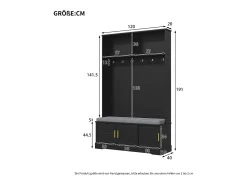 Perchero negro con banco zapatero, 6 ganchos y espacio de almacenamiento - Mueble de entrada compacto