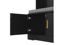 Perchero negro con banco zapatero, 6 ganchos y espacio de almacenamiento - Mueble de entrada compacto