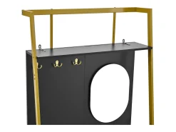 Perchero negro con espejo - Perchero de 2 puertas con ganchos - Almacenamiento abierto y estructura de metal