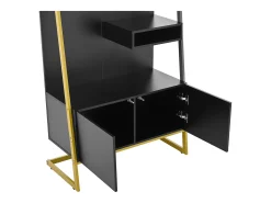 Perchero negro con espejo - Perchero de 2 puertas con ganchos - Almacenamiento abierto y estructura de metal