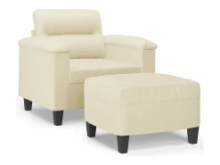 Poltrona com apoio de pés couro artificial 60 cm cor creme