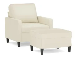 Poltrona com apoio de pés 60 cm veludo cor creme