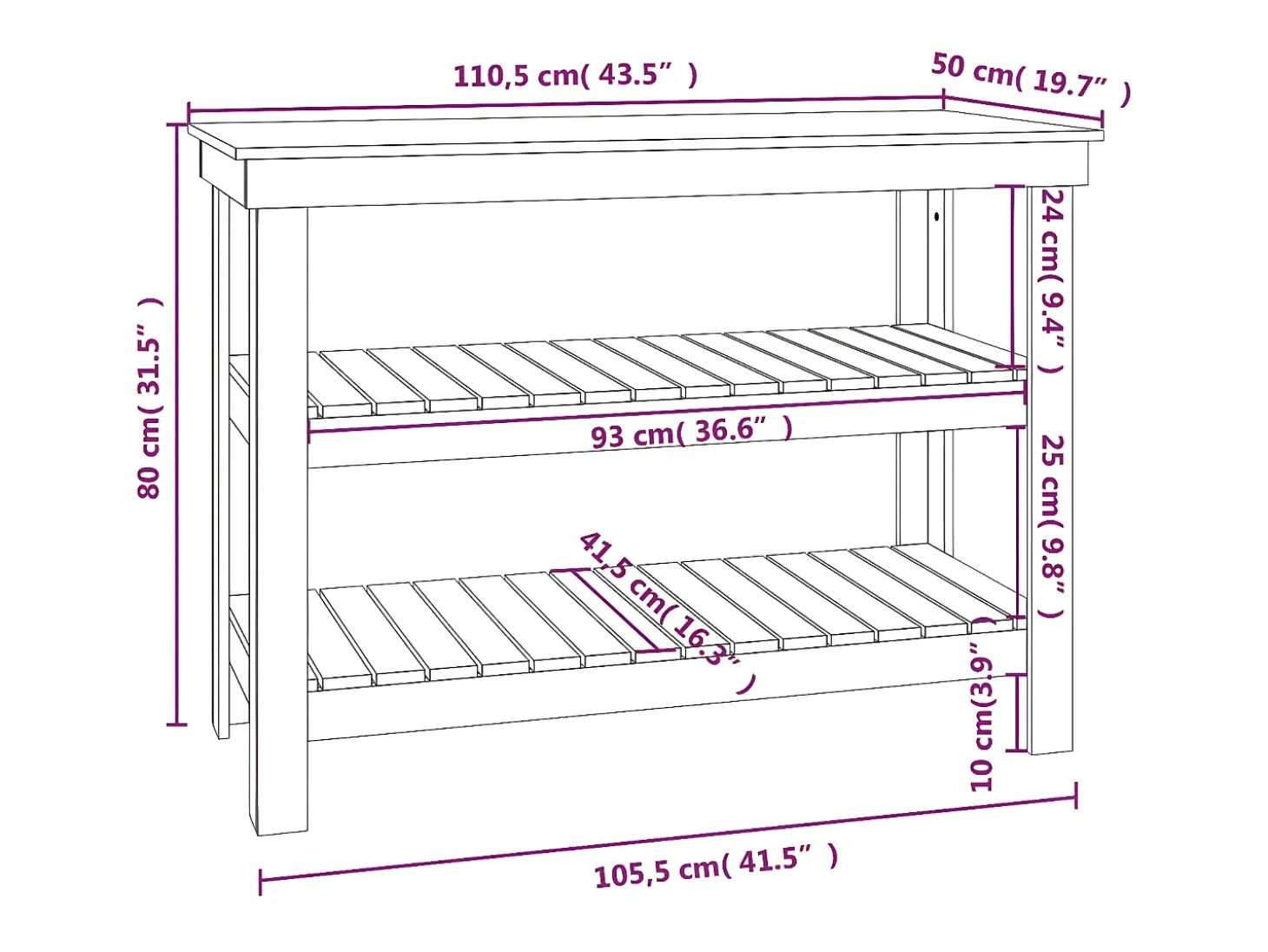 Prolenta Premium - Banco de trabajo de madera maciza de pino negro 110,5x50x80 cm