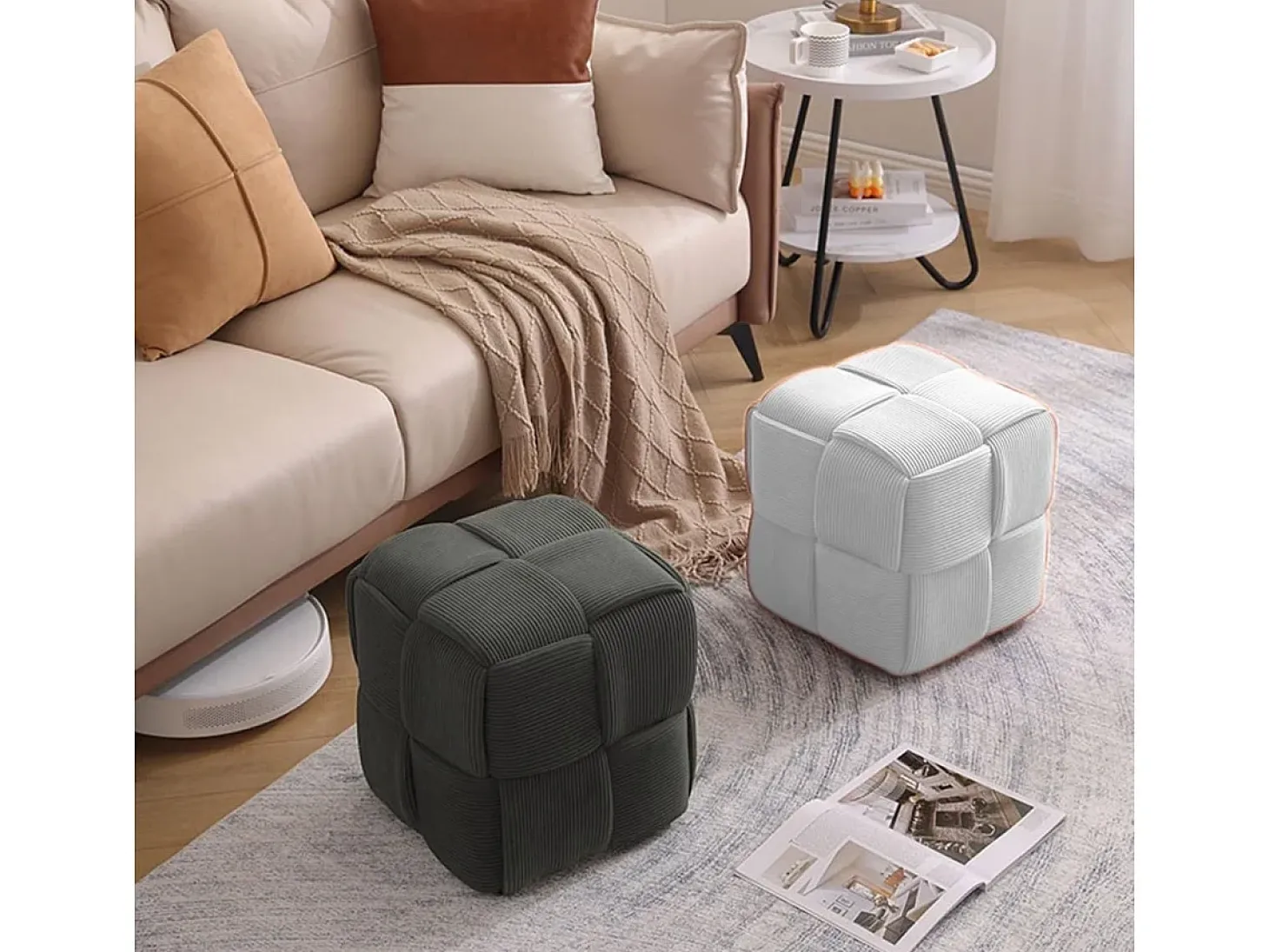 Puf Courdoruy diseño cuadrado gris 41x45x45 cm Adec