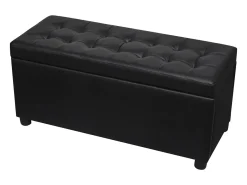Puf de almacenamiento de cuero sintético negro