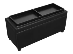 Puf de almacenamiento de cuero sintético negro