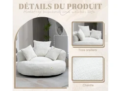 Puf Sillón Alto Beige - Modelo Grande - Incluye 3 Cojines - Ultra Suave y Multiusos - para Adultos y Niños