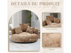 Puf Sillón Alto Taupe - Modelo Grande - Incluye 3 Cojines - Ultra Suave y Multiusos - para Adultos y Niños