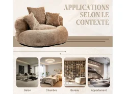 Puf Sillón Alto Taupe - Modelo Grande - Incluye 3 Cojines - Ultra Suave y Multiusos - para Adultos y Niños