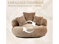 Puf Sillón Alto Taupe - Modelo Grande - Incluye 3 Cojines - Ultra Suave y Multiusos - para Adultos y Niños