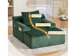 Puf Sillón Gigante con Reposapiés - Sofá de 1 Plaza en Pana - Confort Óptimo para Salón, Dormitorio o Oficina