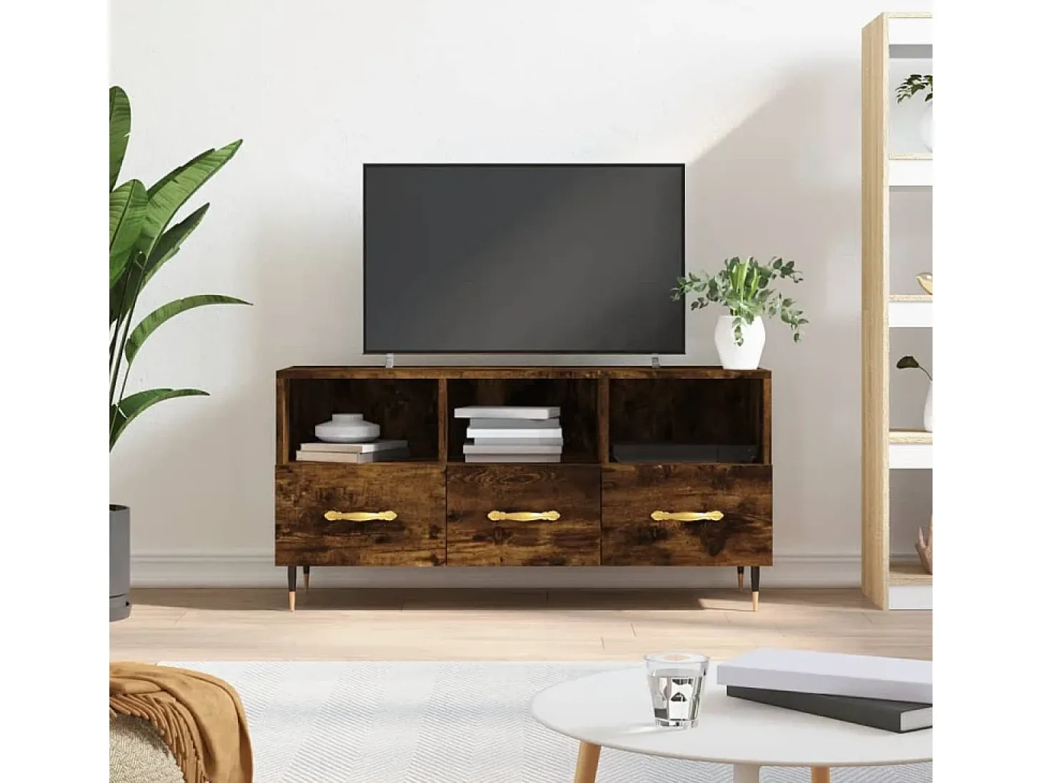 Ravy Mueble de TV madera de ingeniería roble ahumado 102x36x50 cm