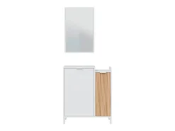 Recibidor con espejo de 91x77x24 cm con espacio de almacenaje color blanco y beige Edith