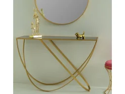 Recibidor De Metal Dorado Con Superficie De Cristal