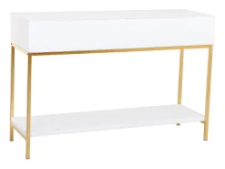 Recibidor dos cajones madera y metal blanco y dorado