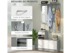 Recibidor Línea Homcom espejo con ganchos y zapatero gris
