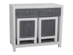 Recibidor Y Dos Taburetes De Madera Lac Blanco Y Gris Set 3 Pzas