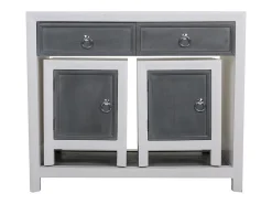 Recibidor Y Dos Taburetes De Madera Lac Blanco Y Gris Set 3 Pzas
