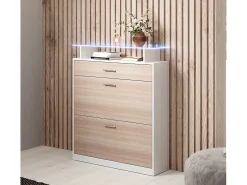 Recibidor zapatero para Entrada Pasillo en Blanco y Sonoma con LED 89x24x105cm Paola