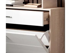 Recibidor zapatero para Entrada Pasillo en Blanco y Sonoma con LED 89x24x105cm Paola