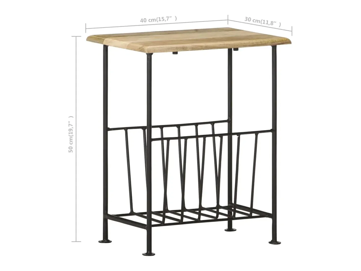 Revistero madera maciza de mango y acero 40x30x50 cm
