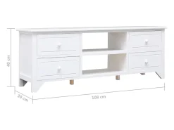 Éric-Paul-Louis Mueble para TV madera maciza de paulownia blanco 108x30x40 cm