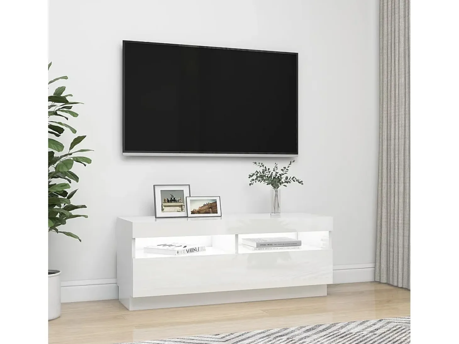 Roelant Mueble de TV con luces LED blanco brillante 100x35x40 cm