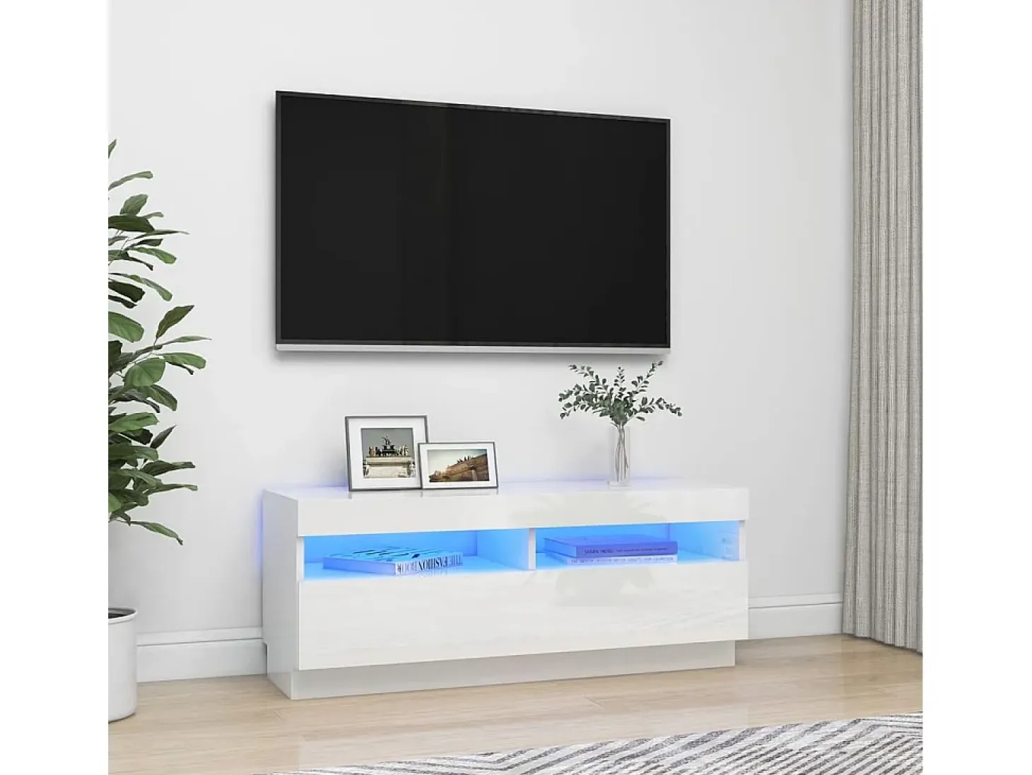 Roelant Mueble de TV con luces LED blanco brillante 100x35x40 cm