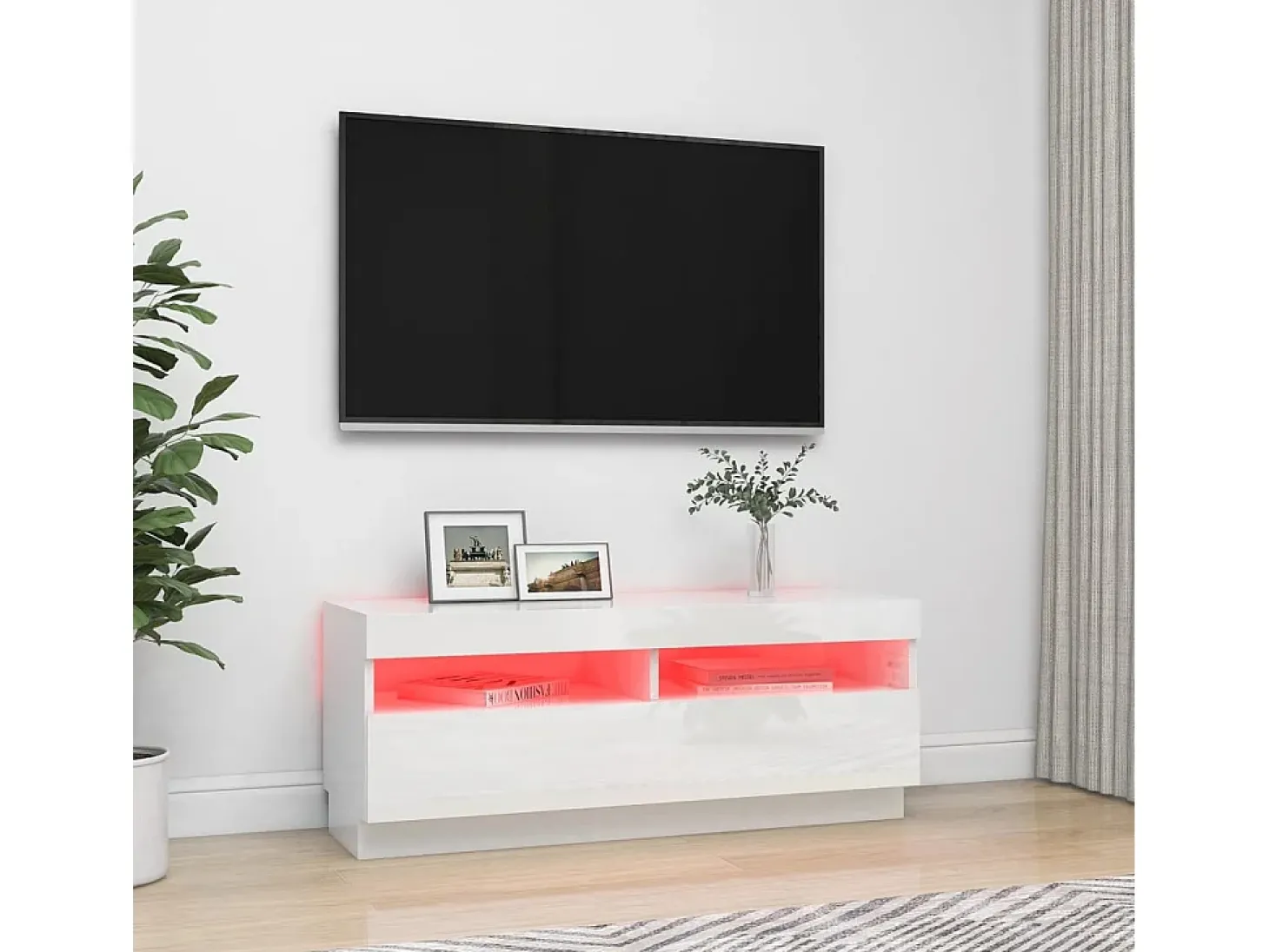 Roelant Mueble de TV con luces LED blanco brillante 100x35x40 cm
