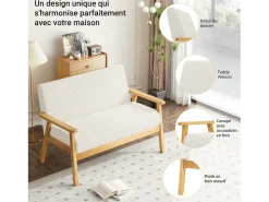 Sala de estar moderna del sofá de 2 a la plantilla, en Teddy Fleece, Wooden Sneting, beige, 107x60x76cm