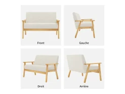 Sala de estar moderna del sofá de 2 a la plantilla, en Teddy Fleece, Wooden Sneting, beige, 107x60x76cm