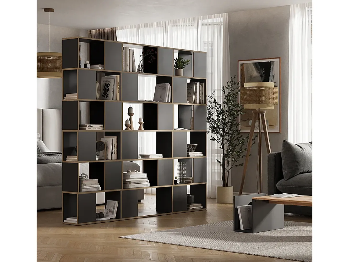 Separador de ambientes antracita/roble 80x24x186 eneos