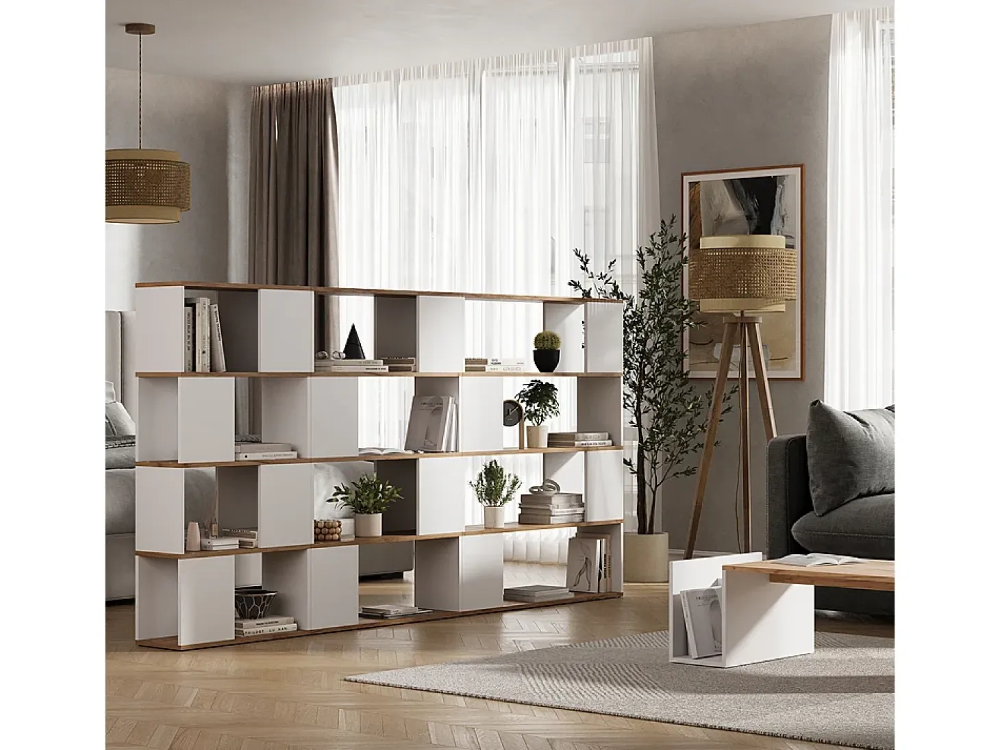 Separador de ambientes roble blanco/dorado 80x24x124.5 eneos