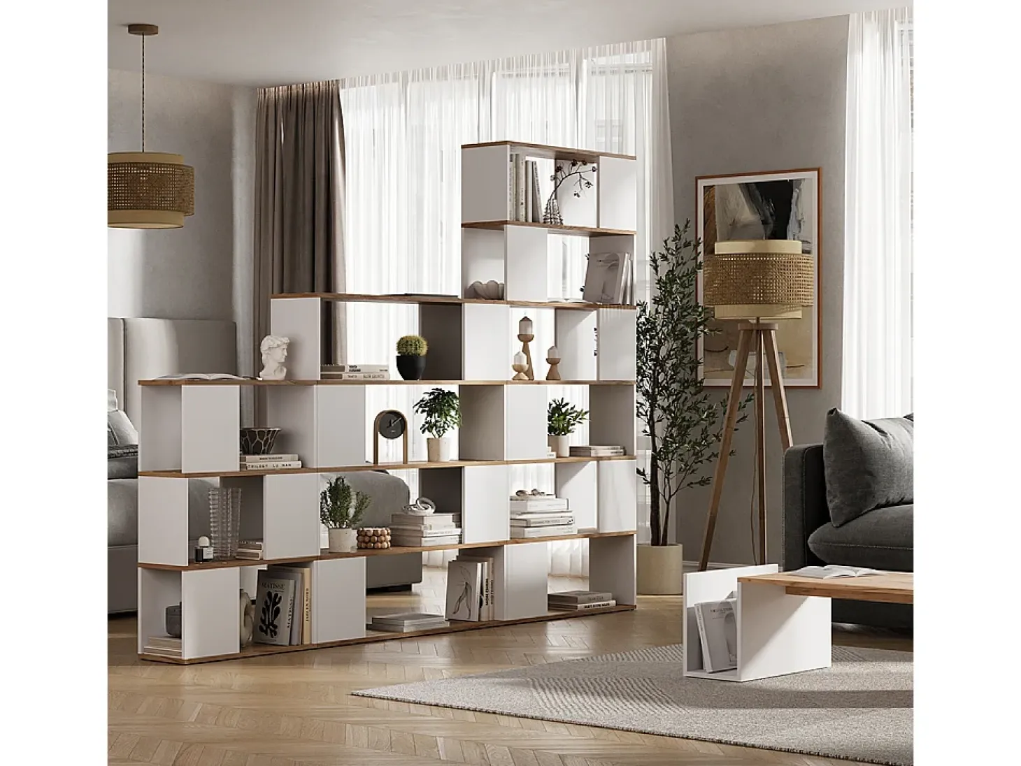 Separador de ambientes roble blanco/dorado 100x24x124.5 eneos