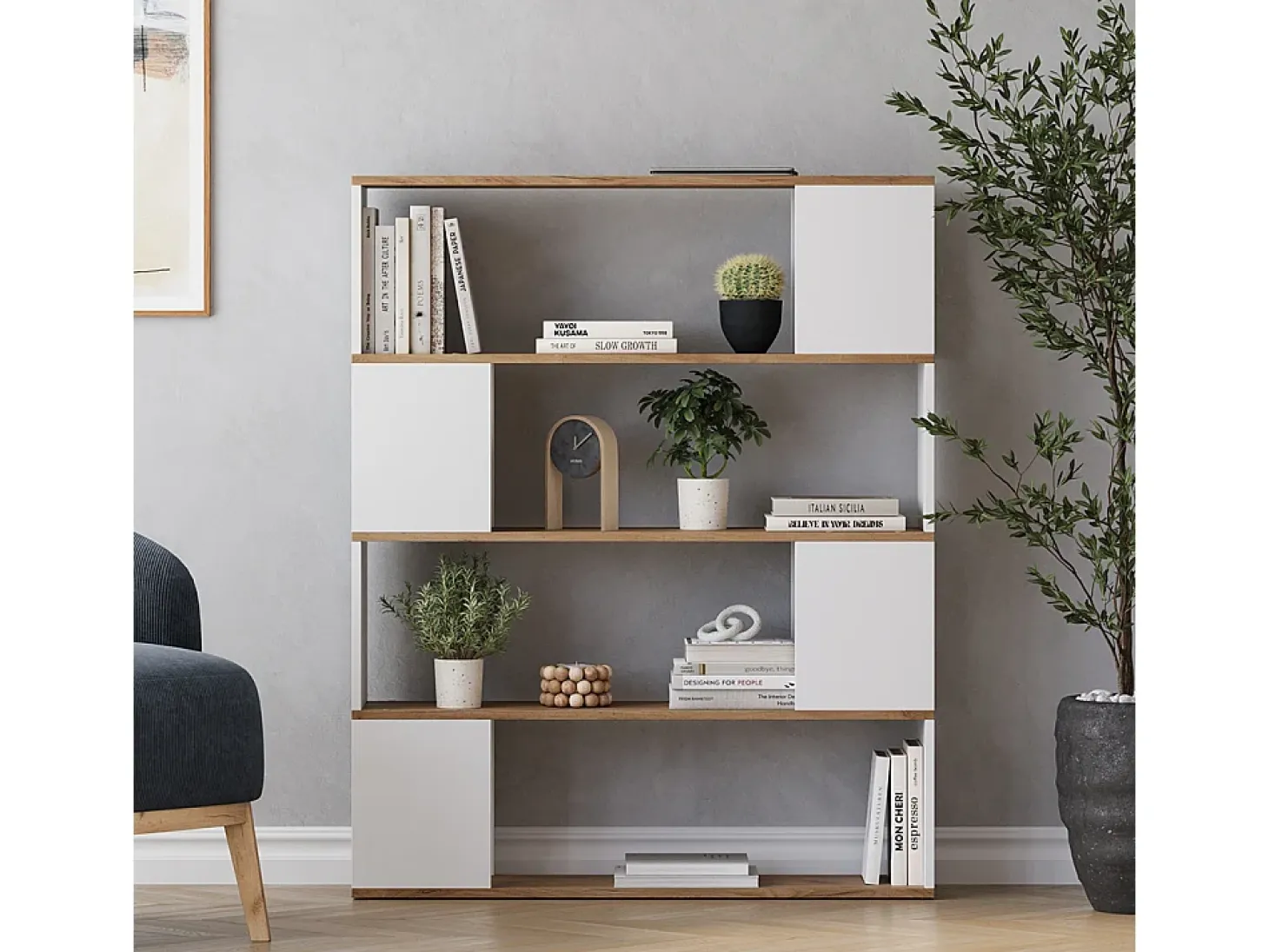 Separador de ambientes roble blanco/dorado 100x24x124.5 eneos