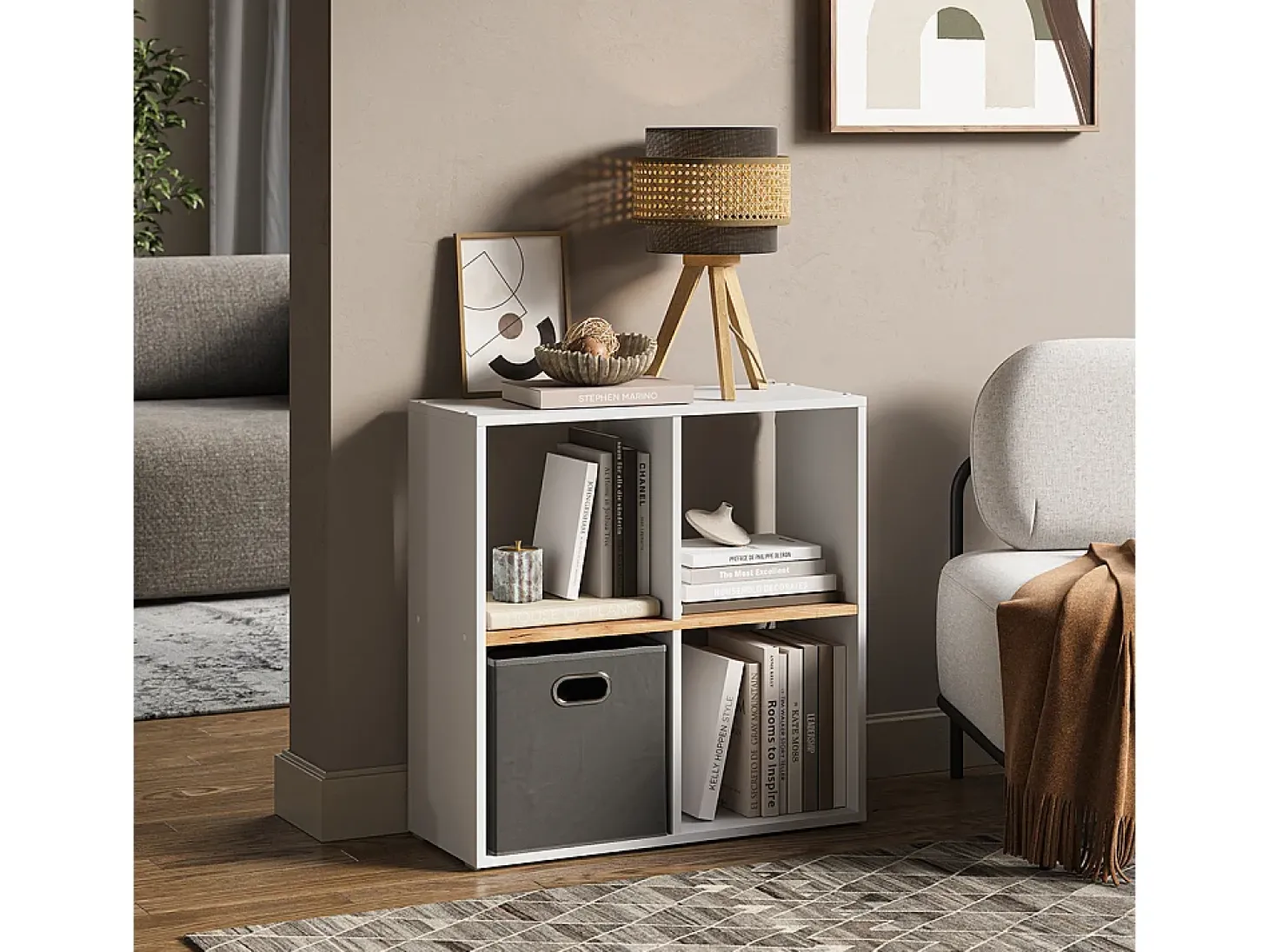 Separador de ambientes roble blanco/dorado 72x29x72.6 tetra
