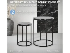 Set 2 mesas auxiliares de centro diseño mármol Estructura de metal Ø30 / Ø40 cm