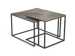 Set 2 mesas de café tapa de bronce y patas de metal